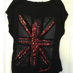 Black and red british flag sequin shirt